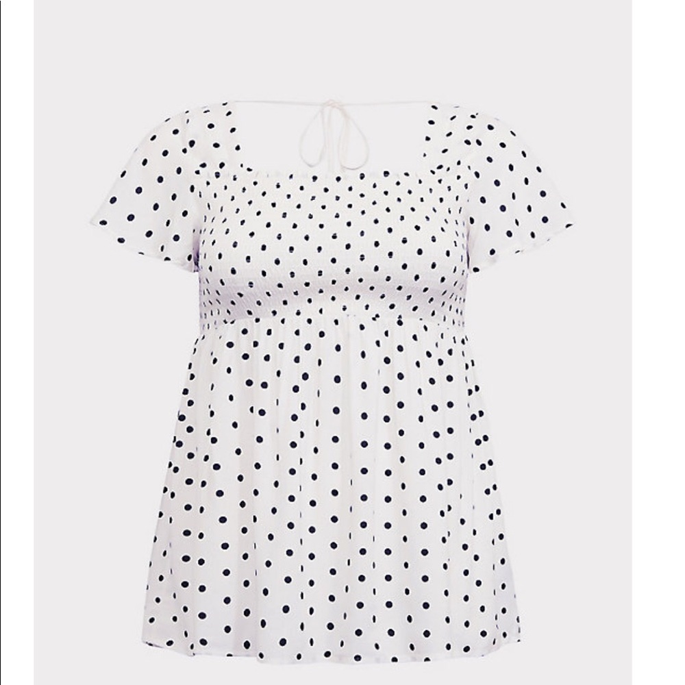 White with black dot baby doll shirt